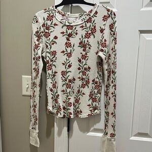 We The Free Floral Knit Top - Red and Cream